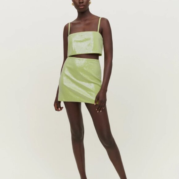 NWT Reformation Dream Two Piece in lime green sequins size 8 - Picture 4 of 6